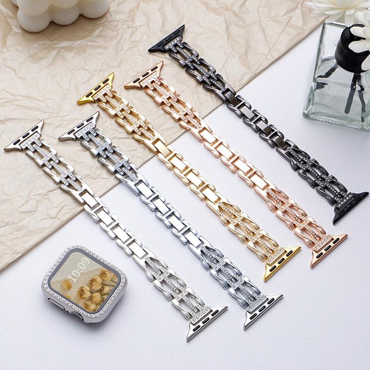 สายรัดนาฬิกาโลหะเพชรลายหมุนวน xDfind สำหรับ Apple Watch 42 / 44 / 45 / 46 / 49mm, สำหรับ Apple Watch 38 / 40 / 41 / S11 42mm