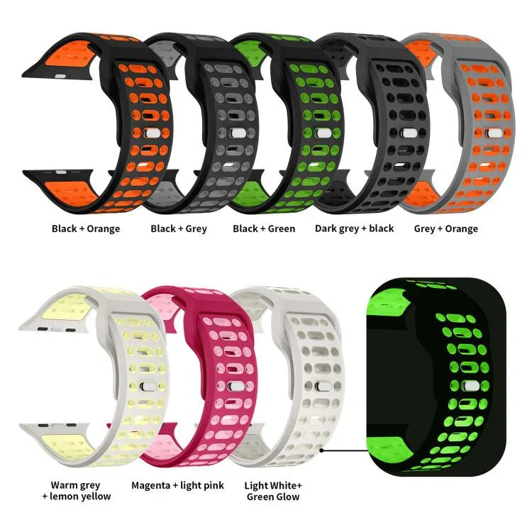 สายรัดนาฬิกาซิลิโคนสปอร์ตสองสีระบายอากาศ xDfind สำหรับ Apple Watch 46mm / 49mm / 45mm / 44mm