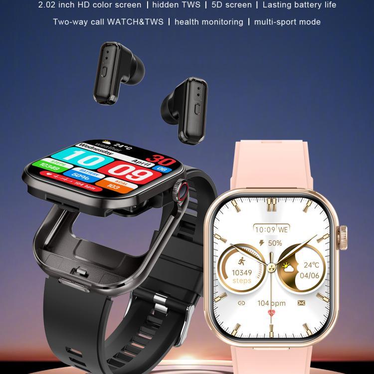 T99 สมาร์ทวอทช์หูฟังบลูทูธ 2 in 1 หน้าจอสี่เหลี่ยม 2.02 นิ้ว กันน้ำ IP67 รองรับการตรวจวัดออกซิเจนในเลือด
