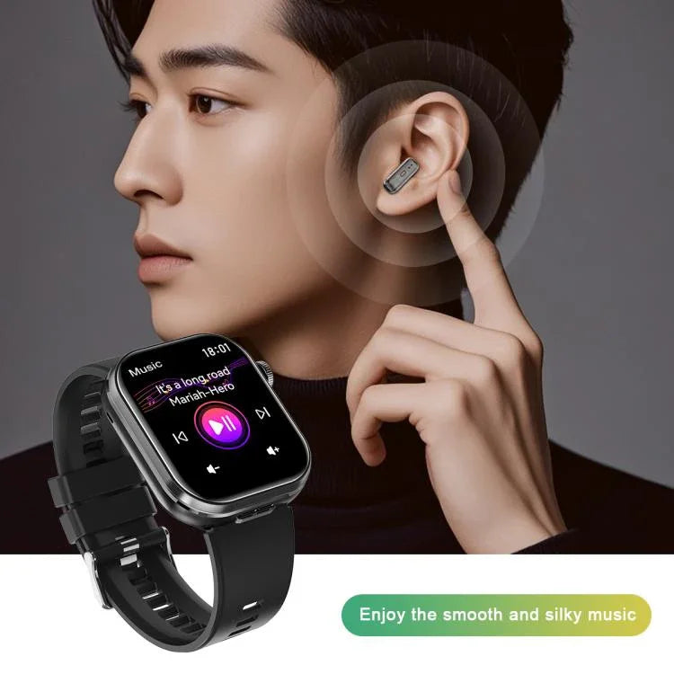 T99 สมาร์ทวอทช์หูฟังบลูทูธ 2 in 1 หน้าจอสี่เหลี่ยม 2.02 นิ้ว กันน้ำ IP67 รองรับการตรวจวัดออกซิเจนในเลือด