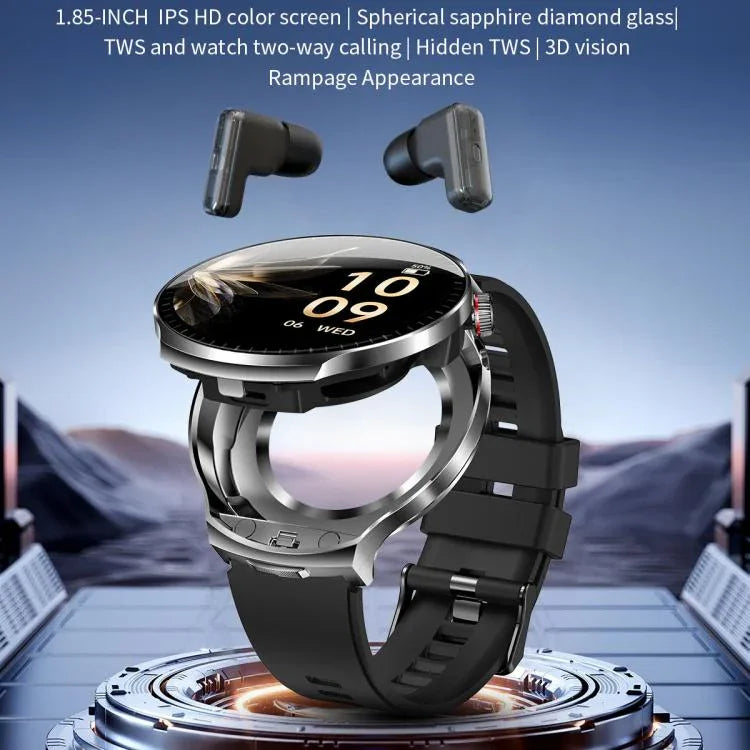 T100 สมาร์ทวอทช์หูฟังบลูทูธ 2 in 1 หน้าจอกลม 1.85 นิ้ว กันน้ำ IP67 รองรับการตรวจวัดออกซิเจนในเลือด