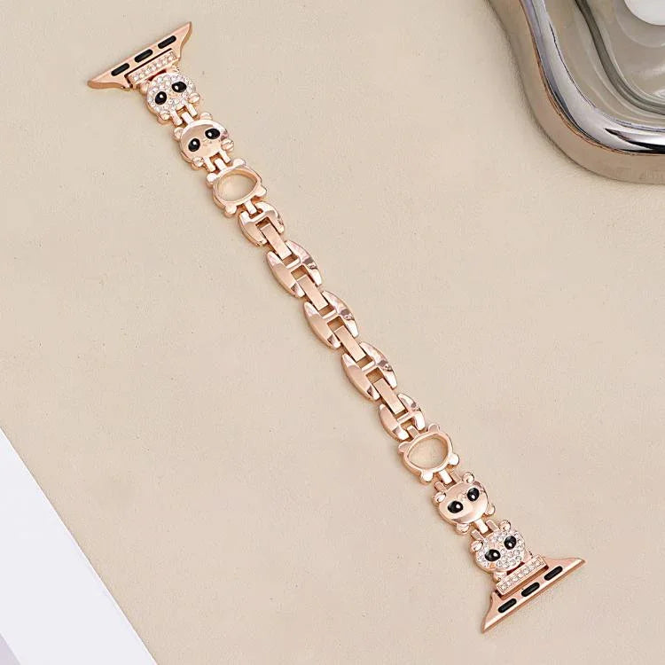 สายรัดนาฬิกาโลหะเพชรรูปแพนด้าแดง xDfind สำหรับ Apple Watch ขนาด 42 / 44 / 45 / 46 / 49 มม. สำหรับ Apple Watch ขนาด 38 / 40 / 41 / S11 42 มม.