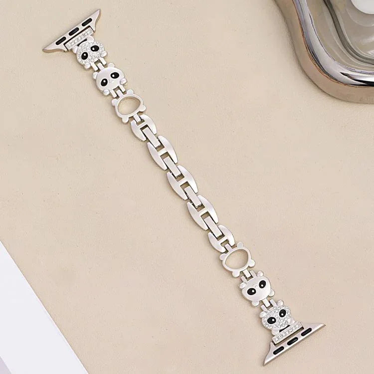 สายรัดนาฬิกาโลหะเพชรรูปแพนด้าแดง xDfind สำหรับ Apple Watch ขนาด 42 / 44 / 45 / 46 / 49 มม. สำหรับ Apple Watch ขนาด 38 / 40 / 41 / S11 42 มม.