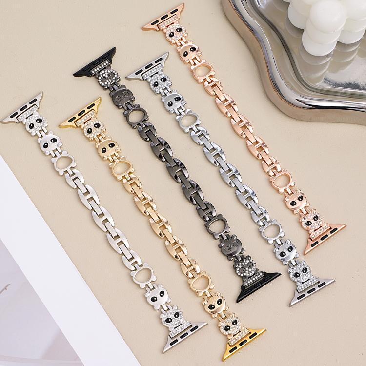 สายรัดนาฬิกาโลหะเพชรรูปแพนด้าแดง xDfind สำหรับ Apple Watch ขนาด 42 / 44 / 45 / 46 / 49 มม. สำหรับ Apple Watch ขนาด 38 / 40 / 41 / S11 42 มม.