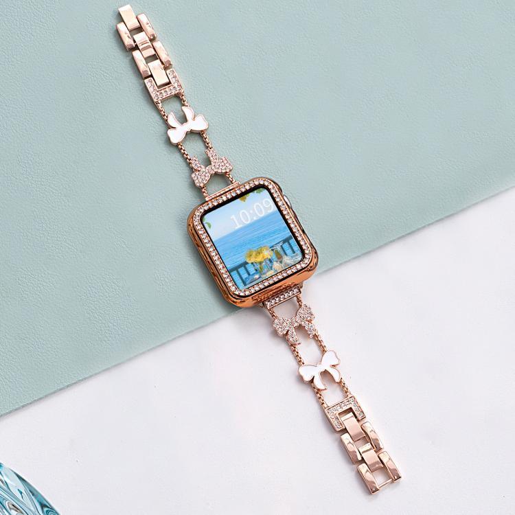 สายรัดนาฬิกาโลหะเพชรรูปโบว์โบกนอต xDfind สำหรับ Apple Watch ขนาด 42 / 44 / 45 / 46 / 49 มม. สำหรับ Apple Watch ขนาด 38 / 40 / 41 / S11 42 มม.