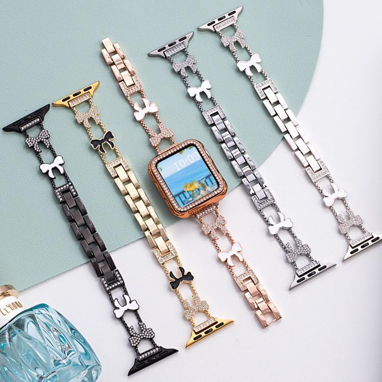 สายรัดนาฬิกาโลหะเพชรรูปโบว์โบกนอต xDfind สำหรับ Apple Watch ขนาด 42 / 44 / 45 / 46 / 49 มม. สำหรับ Apple Watch ขนาด 38 / 40 / 41 / S11 42 มม.