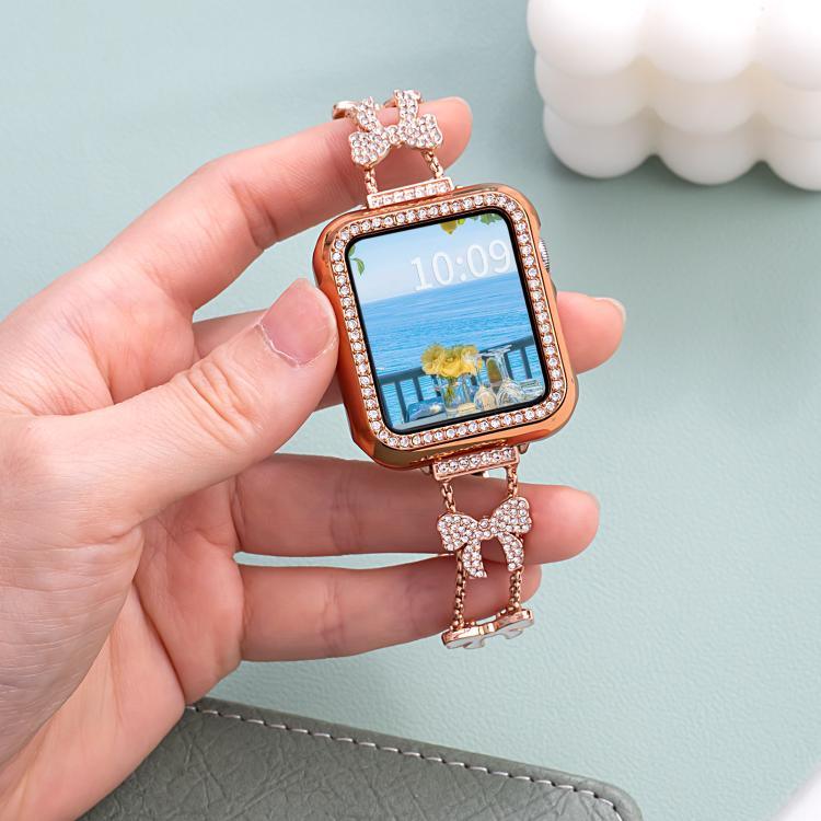 สายรัดนาฬิกาโลหะเพชรรูปโบว์โบกนอต xDfind สำหรับ Apple Watch ขนาด 42 / 44 / 45 / 46 / 49 มม. สำหรับ Apple Watch ขนาด 38 / 40 / 41 / S11 42 มม.