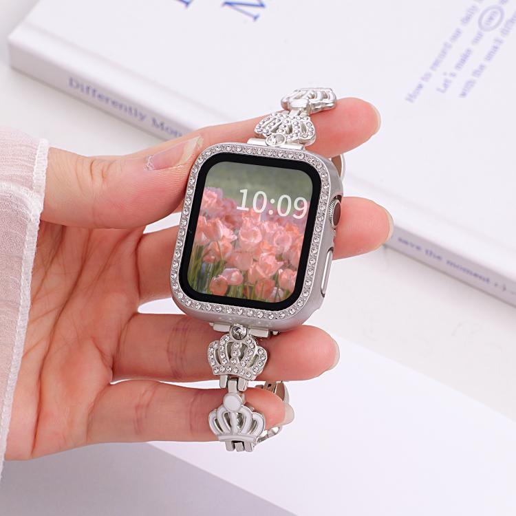 สายรัดนาฬิกาโลหะเพชรรูปมงกุฎ xDfind สำหรับ Apple Watch ขนาด 42 / 44 / 45 / 46 / 49 มม. สำหรับ Apple Watch ขนาด 38 / 40 / 41 / S11 42 มม.