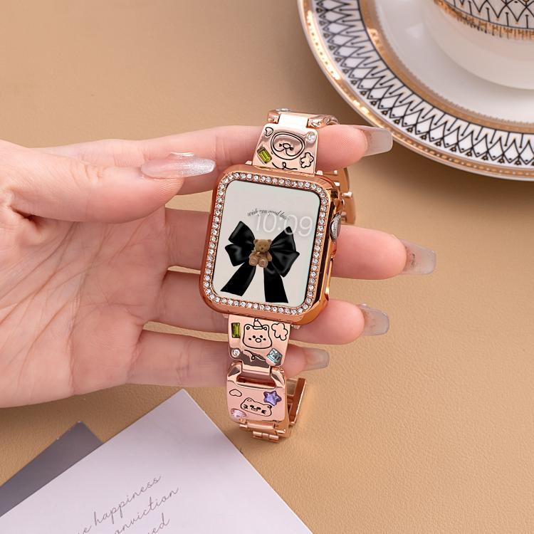 สายรัดนาฬิกาโลหะเพชรรูปสวนสัตว์สุขสันต์ xDfind สำหรับ Apple Watch ขนาด 42 / 44 / 45 / 46 / 49 มม. สำหรับ Apple Watch ขนาด 38 / 40 / 41 / S11 42 มม.
