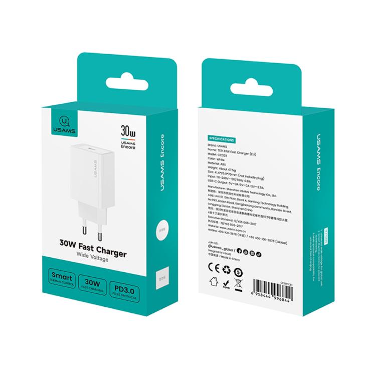 USAMS CC329 T69 PD ที่ชาร์จเร็วพอร์ตเดียว 30W USB-C / Type-C, CC329