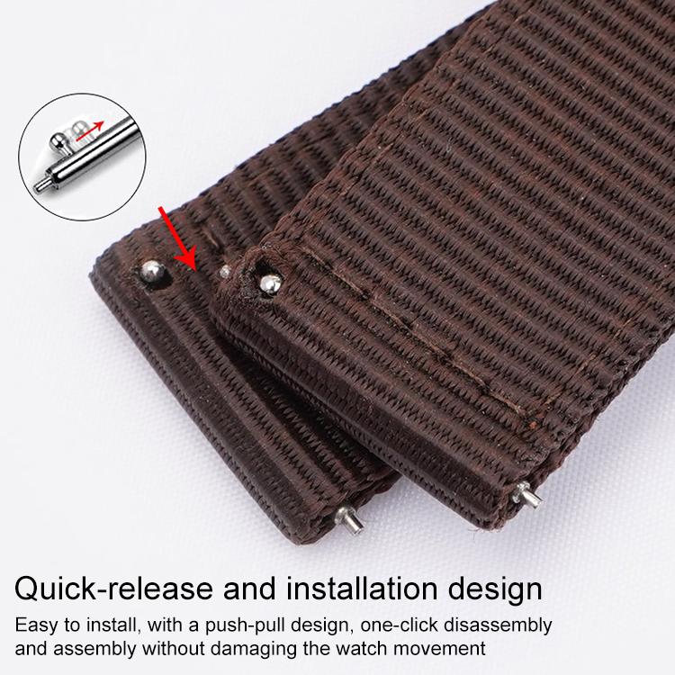 Stainless Steel Pin Buckle Solid Color Nylon Canvas Watch Band, 24mm