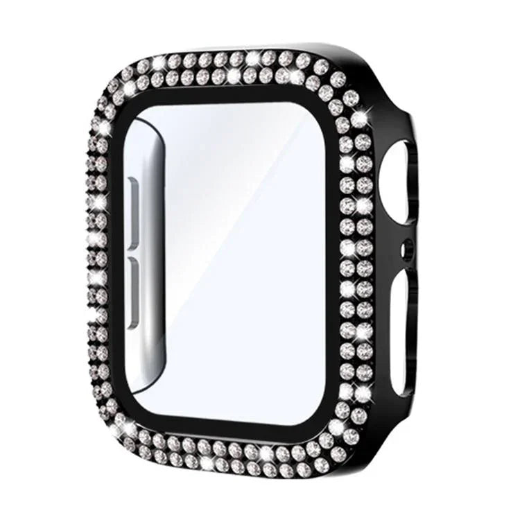 xDfind ฟิล์มกระจกนิรภัยรูปเพชรสองแถวแบบบูรณาการกับเคส PC สำหรับนาฬิกา Apple Watch Series 9 / 8 / 7 41 มม., สำหรับ Apple Watch Series 3 / 2 / 1 38 มม., สำหรับ Apple Watch Series 3 / 2 / 1 42 มม.