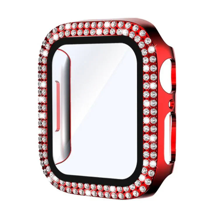 xDfind ฟิล์มกระจกนิรภัยรูปเพชรสองแถวแบบบูรณาการกับเคส PC สำหรับนาฬิกา Apple Watch Series 9 / 8 / 7 41 มม., สำหรับ Apple Watch Series 3 / 2 / 1 38 มม., สำหรับ Apple Watch Series 3 / 2 / 1 42 มม.