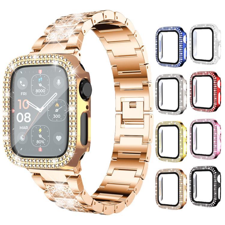 xDfind ฟิล์มกระจกนิรภัยรูปเพชรสองแถวแบบบูรณาการกับเคส PC สำหรับนาฬิกา Apple Watch Series 9 / 8 / 7 41 มม., สำหรับ Apple Watch Series 3 / 2 / 1 38 มม., สำหรับ Apple Watch Series 3 / 2 / 1 42 มม.