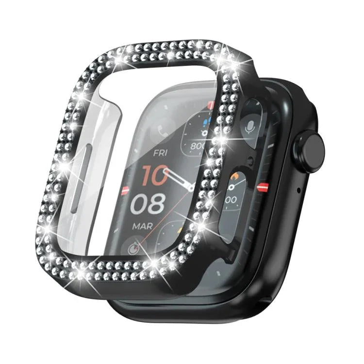 xDfind ฟิล์มกระจกนิรภัยรูปเพชรสองแถวแบบบูรณาการกับเคส PC สำหรับนาฬิกา Apple Watch Series 9 / 8 / 7 41 มม., สำหรับ Apple Watch Series 3 / 2 / 1 38 มม., สำหรับ Apple Watch Series 3 / 2 / 1 42 มม.