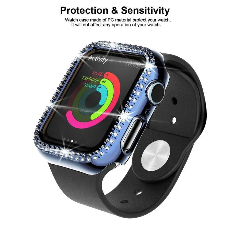 xDfind ฟิล์มกระจกนิรภัยรูปเพชรสองแถวแบบบูรณาการกับเคส PC สำหรับนาฬิกา Apple Watch Series 9 / 8 / 7 41 มม., สำหรับ Apple Watch Series 3 / 2 / 1 38 มม., สำหรับ Apple Watch Series 3 / 2 / 1 42 มม.