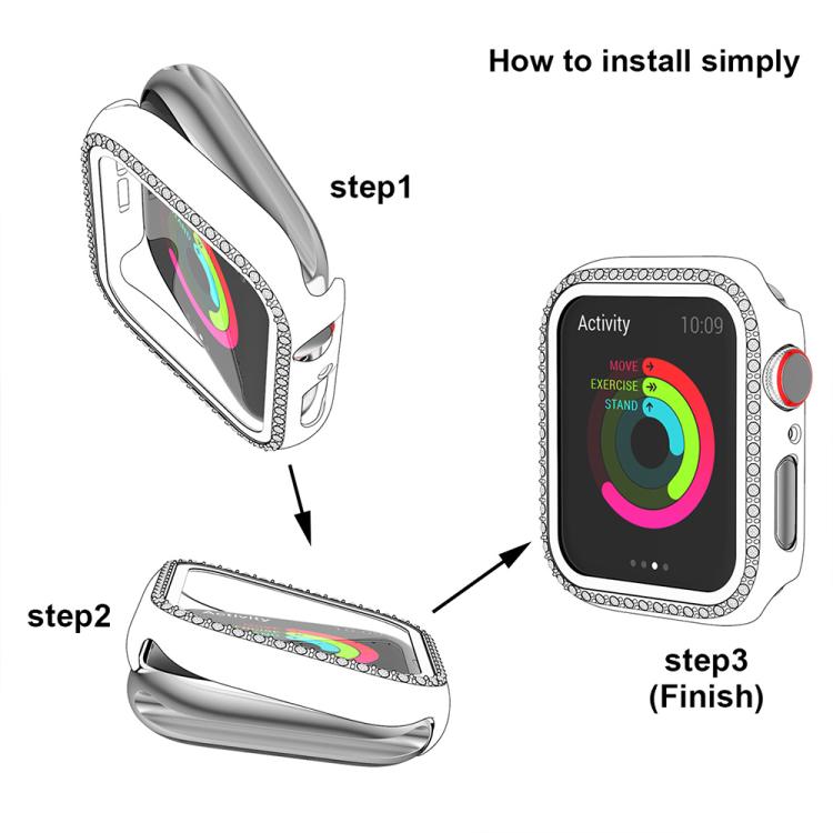 xDfind Single Row Diamond Tempered Glass Film Integrated PC Watch Case, For Apple Watch Series 44mm, For Apple Watch Series 40mm, For Apple Watch Series 11 46mm / 10 46mm, For Apple Watch Series 11 42mm / 10 42mm, For Apple Watch Ultra 3 / 2 / 1 49mm