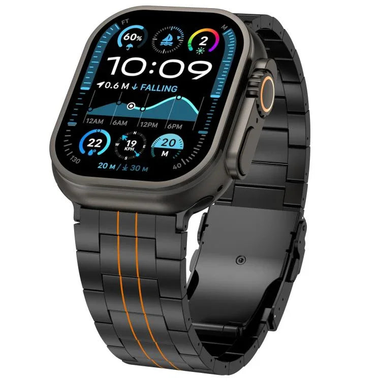สายรัดนาฬิกาไทเทเนียมอัลลอยด์พร้อมหัวเข็มขัดนิรภัยสามเม็ด สำหรับ Apple Watch 46 มม. / 49 มม. / 45 มม. / 44 มม., สำหรับ Apple Watch 42 มม. / 41 มม. / 40 มม. / 38 มม.