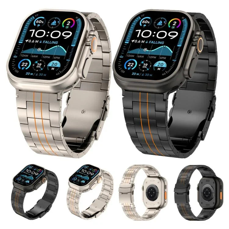 สายรัดนาฬิกาไทเทเนียมอัลลอยด์พร้อมหัวเข็มขัดนิรภัยสามเม็ด สำหรับ Apple Watch 46 มม. / 49 มม. / 45 มม. / 44 มม., สำหรับ Apple Watch 42 มม. / 41 มม. / 40 มม. / 38 มม.