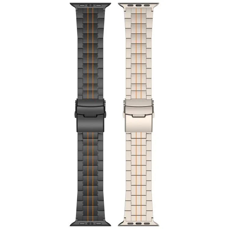 สายรัดนาฬิกาไทเทเนียมอัลลอยด์พร้อมหัวเข็มขัดนิรภัยสามเม็ด สำหรับ Apple Watch 46 มม. / 49 มม. / 45 มม. / 44 มม., สำหรับ Apple Watch 42 มม. / 41 มม. / 40 มม. / 38 มม.