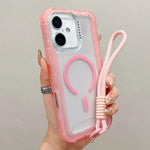 เคสโทรศัพท์แบบไฮบริด TPU ด้านใสพร้อม PC 3-in-1 MagSafe พร้อมสายรัดข้อมือ สำหรับ iPhone 17 Pro Max, สำหรับ iPhone 17 Pro, สำหรับ iPhone 17, สำหรับ iPhone Air, สำหรับ iPhone 16 Pro Max, สำหรับ iPhone 16 Pro, สำหรับ iPhone 16 Plus, สำหรับ iPhone 16
