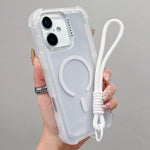 เคสโทรศัพท์แบบไฮบริด TPU ด้านใสพร้อม PC 3-in-1 MagSafe พร้อมสายรัดข้อมือ สำหรับ iPhone 17 Pro Max, สำหรับ iPhone 17 Pro, สำหรับ iPhone 17, สำหรับ iPhone Air, สำหรับ iPhone 16 Pro Max, สำหรับ iPhone 16 Pro, สำหรับ iPhone 16 Plus, สำหรับ iPhone 16