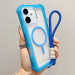 เคสโทรศัพท์แบบไฮบริด TPU ด้านใสพร้อม PC 3-in-1 MagSafe พร้อมสายรัดข้อมือ สำหรับ iPhone 17 Pro Max, สำหรับ iPhone 17 Pro, สำหรับ iPhone 17, สำหรับ iPhone Air, สำหรับ iPhone 16 Pro Max, สำหรับ iPhone 16 Pro, สำหรับ iPhone 16 Plus, สำหรับ iPhone 16