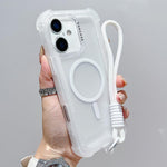 เคสโทรศัพท์แบบไฮบริด TPU ด้านใสพร้อม PC 3-in-1 MagSafe พร้อมสายรัดข้อมือ สำหรับ iPhone 17 Pro Max, สำหรับ iPhone 17 Pro, สำหรับ iPhone 17, สำหรับ iPhone Air, สำหรับ iPhone 16 Pro Max, สำหรับ iPhone 16 Pro, สำหรับ iPhone 16 Plus, สำหรับ iPhone 16