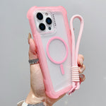 เคสโทรศัพท์โปร่งแสงแบบด้าน TPU Hybrid PC 3-in-1 MagSafe พร้อมสายรัดข้อมือ สำหรับ iPhone 15 Pro Max, สำหรับ iPhone 15 Pro, สำหรับ iPhone 15 Plus, สำหรับ iPhone 15, สำหรับ iPhone 14 Plus, สำหรับ iPhone 14, สำหรับ iPhone 14 Pro, สำหรับ iPhone 14 Pro Max