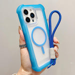 เคสโทรศัพท์โปร่งแสงแบบด้าน TPU Hybrid PC 3-in-1 MagSafe พร้อมสายรัดข้อมือ สำหรับ iPhone 15 Pro Max, สำหรับ iPhone 15 Pro, สำหรับ iPhone 15 Plus, สำหรับ iPhone 15, สำหรับ iPhone 14 Plus, สำหรับ iPhone 14, สำหรับ iPhone 14 Pro, สำหรับ iPhone 14 Pro Max
