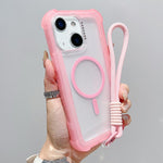 เคสโทรศัพท์โปร่งแสงแบบด้าน TPU Hybrid PC 3-in-1 MagSafe พร้อมสายรัดข้อมือ สำหรับ iPhone 15 Pro Max, สำหรับ iPhone 15 Pro, สำหรับ iPhone 15 Plus, สำหรับ iPhone 15, สำหรับ iPhone 14 Plus, สำหรับ iPhone 14, สำหรับ iPhone 14 Pro, สำหรับ iPhone 14 Pro Max