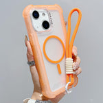 เคสโทรศัพท์โปร่งแสงแบบด้าน TPU Hybrid PC 3-in-1 MagSafe พร้อมสายรัดข้อมือ สำหรับ iPhone 15 Pro Max, สำหรับ iPhone 15 Pro, สำหรับ iPhone 15 Plus, สำหรับ iPhone 15, สำหรับ iPhone 14 Plus, สำหรับ iPhone 14, สำหรับ iPhone 14 Pro, สำหรับ iPhone 14 Pro Max