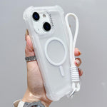 เคสโทรศัพท์โปร่งแสงแบบด้าน TPU Hybrid PC 3-in-1 MagSafe พร้อมสายรัดข้อมือ สำหรับ iPhone 15 Pro Max, สำหรับ iPhone 15 Pro, สำหรับ iPhone 15 Plus, สำหรับ iPhone 15, สำหรับ iPhone 14 Plus, สำหรับ iPhone 14, สำหรับ iPhone 14 Pro, สำหรับ iPhone 14 Pro Max