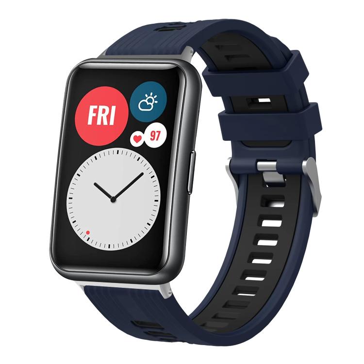 xDfind Dual Color Silver Buckle Silicone Watch Band, For Huawei Watch Fit New