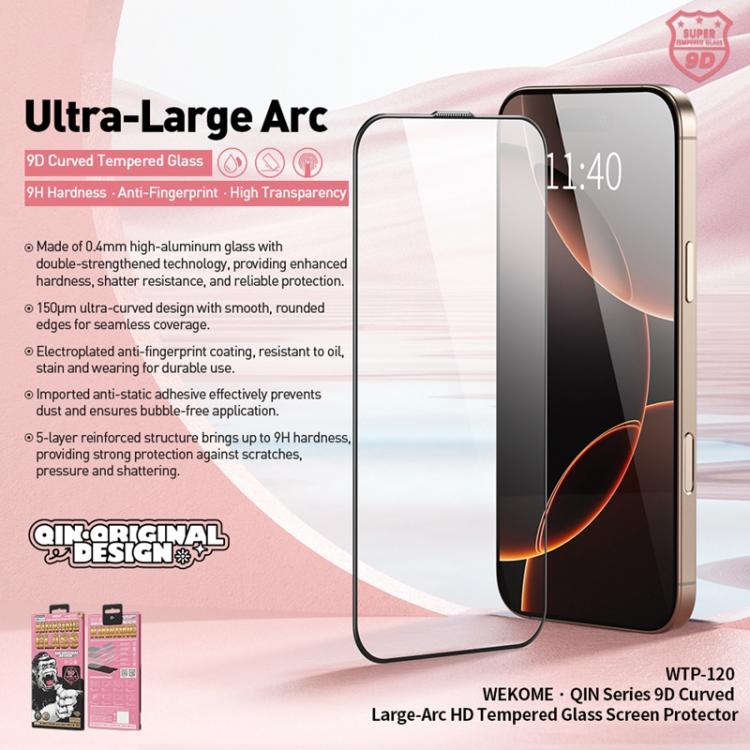 WK WTP-120 Qin Series ฟิล์มกระจกนิรภัยโค้ง 9D ขอบโค้งใหญ่ HD สำหรับ iPhone 17 Pro Max, สำหรับ iPhone 17 Pro, สำหรับ iPhone 17 / 16 Pro, สำหรับ iPhone Air