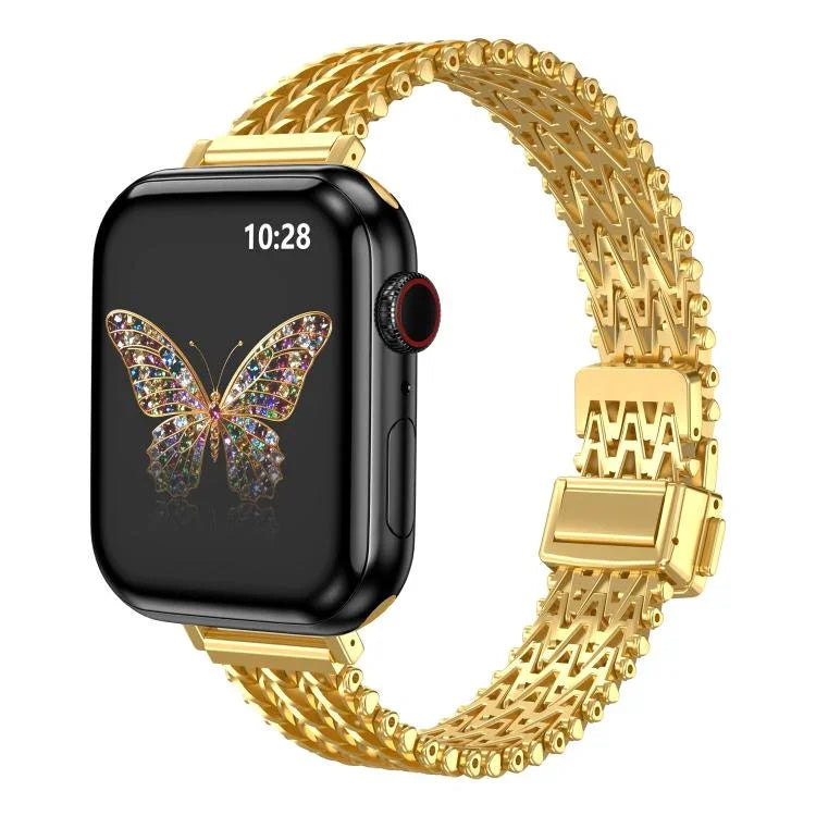 สายรัดนาฬิกาโลหะตาข่ายเหล็กพร้อมหัวเข็มขัดแม่เหล็กแบบสแน็ปบาง สำหรับ Apple Watch 46 มม. / 49 มม. / 45 มม. / 44 มม., สำหรับ Apple Watch 42 มม. / 41 มม. / 40 มม. / 38 มม.