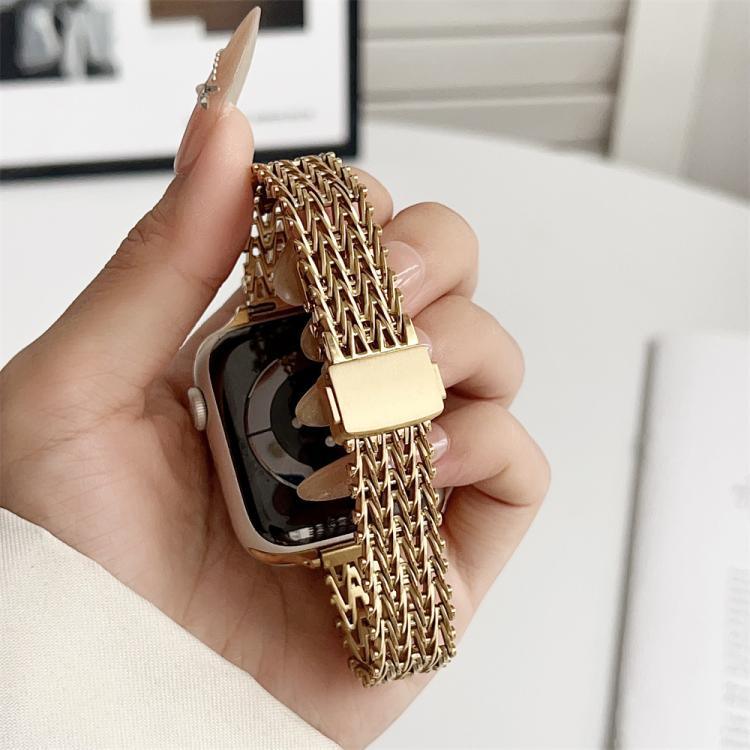 สายรัดนาฬิกาโลหะตาข่ายเหล็กพร้อมหัวเข็มขัดแม่เหล็กแบบสแน็ปบาง สำหรับ Apple Watch 46 มม. / 49 มม. / 45 มม. / 44 มม., สำหรับ Apple Watch 42 มม. / 41 มม. / 40 มม. / 38 มม.