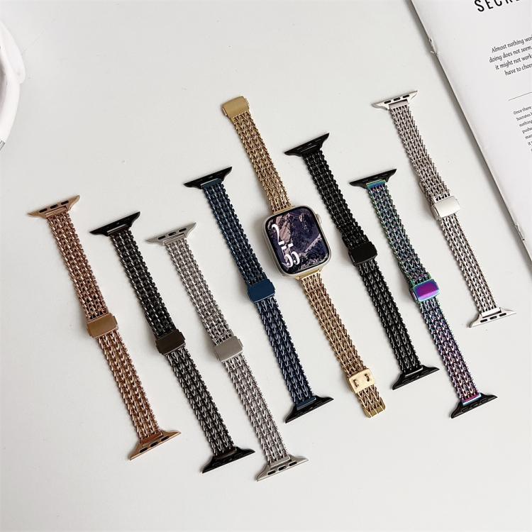 สายรัดนาฬิกาโลหะตาข่ายเหล็กพร้อมหัวเข็มขัดแม่เหล็กแบบสแน็ปบาง สำหรับ Apple Watch 46 มม. / 49 มม. / 45 มม. / 44 มม., สำหรับ Apple Watch 42 มม. / 41 มม. / 40 มม. / 38 มม.