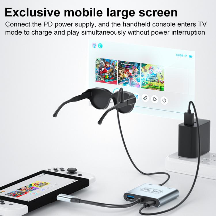 V77G 4K 60Hz USB-C / Type-C to Dual Type-C, PD 100W, USB 3.0 AR Glasses Charging Converter Adapter