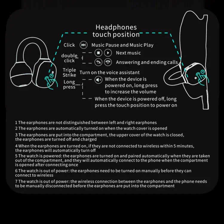 นาฬิกาอัจฉริยะบลูทูธพร้อมหูฟัง 2 in 1 D12 หน้าจอ TFT 2.01 นิ้ว รองรับการโทรไร้สาย