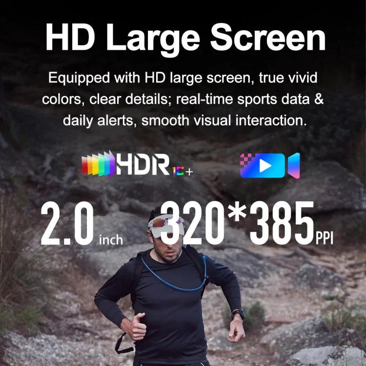 นาฬิกาอัจฉริยะกีฬาแบบหน้าจอ 2.0 นิ้ว YK12 กันน้ำ IP68 พร้อมไฟฉายในตัว