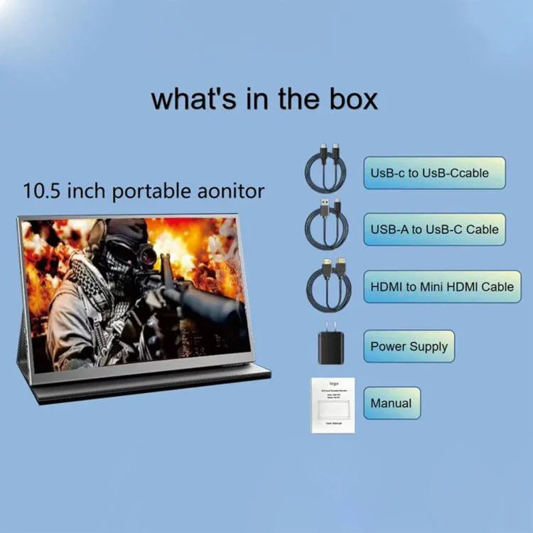 จอภาพพกพา IPS 10.5 นิ้ว P105A01D พร้อม HD / Type-C ขยาย, ปลั๊ก US, 10.5 นิ้ว