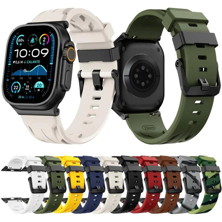 สายรัดนาฬิกาซิลิโคนหัวเข็มขัดหมุดสีดำ สำหรับ Apple Watch 46mm / 49mm / 45mm / 44mm, สำหรับ Apple Watch 42mm / 41mm / 40mm / 38mm