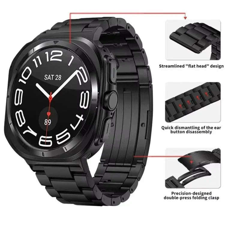 สายสายนาฬิกาโลหะผสมไทเทเนียมหัวเข็มขัด HW เม็ดสามชิ้นถอดได้ สำหรับ Samsung Galaxy Watch Ultra 47 มม. / Ultra 2025, สำหรับ Samsung Galaxy Watch8 / Watch8 Classic