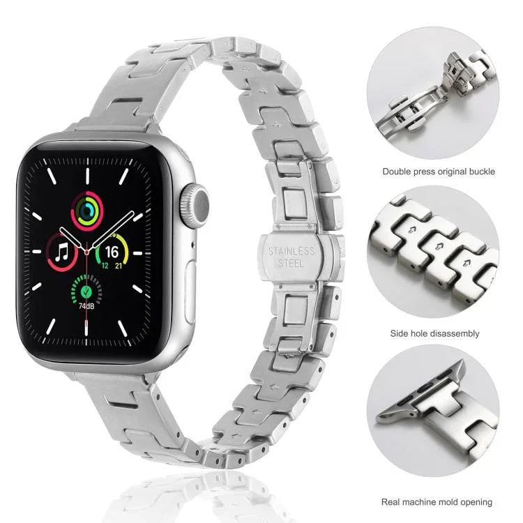 สายรัดนาฬิกาโลหะสแตนเลสสตีลรูปตัว H กว้าง 14 มม. สำหรับ Apple Watch 46mm / 49mm / 45mm / 44mm, สำหรับ Apple Watch 42mm / 41mm / 40mm / 38mm