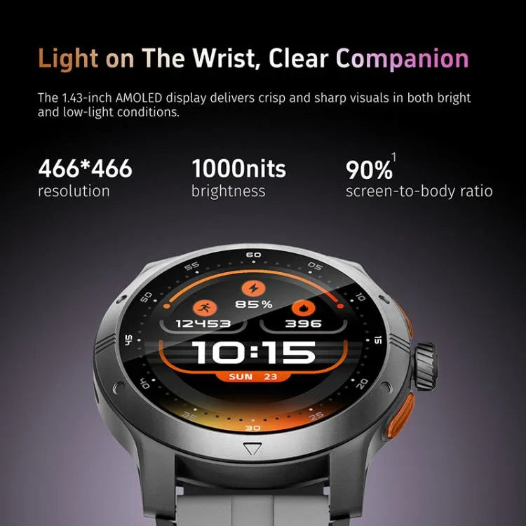 นาฬิกาอัจฉริยะ GTR5 หน้าจอ AMOLED ขนาด 1.43 นิ้ว สำหรับฟิตเนสในเมือง กันน้ำ IP68 รองรับการวัดอัตราการเต้นของหัวใจ