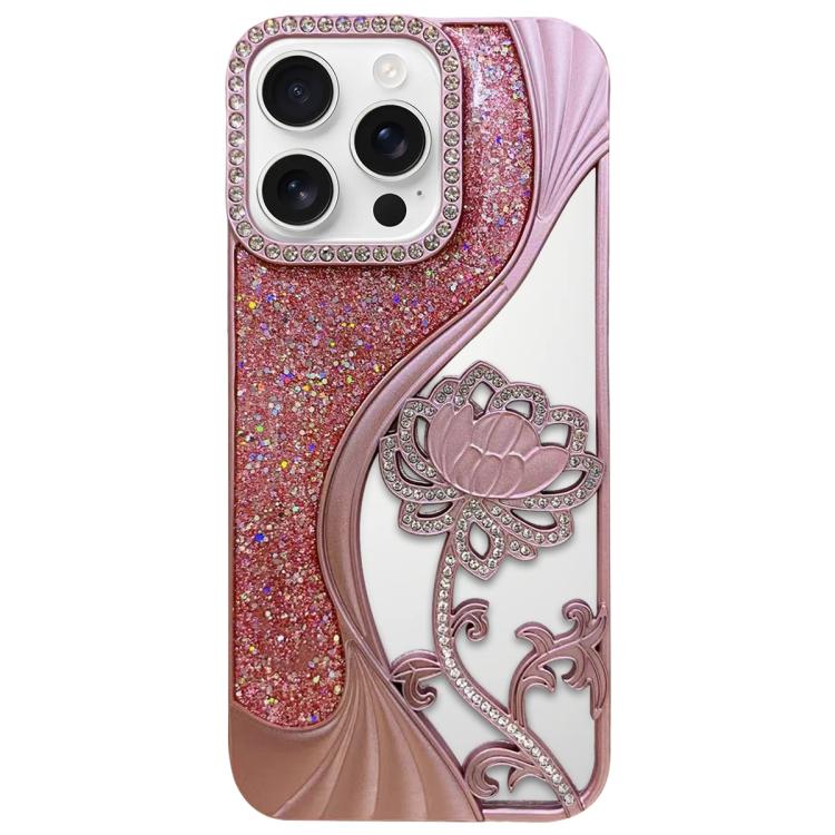 เคสโทรศัพท์ TPU ชุบไฟฟ้าลายดอกบัวแกะสลักกลวงประดับคริสตัลกลิตเตอร์ สำหรับ iPhone 17 Pro Max, สำหรับ iPhone 17 Pro, สำหรับ iPhone 17, สำหรับ iPhone 16 Pro Max, สำหรับ iPhone 16 Pro, สำหรับ iPhone 16, สำหรับ iPhone 15 Pro Max, สำหรับ iPhone 15 Pro
