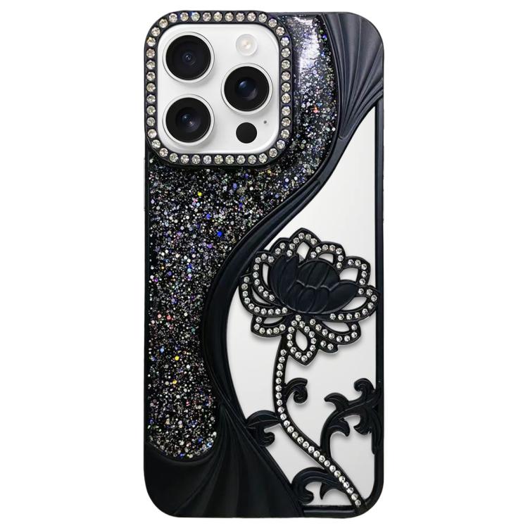 เคสโทรศัพท์ TPU ชุบไฟฟ้าลายดอกบัวแกะสลักกลวงประดับคริสตัลกลิตเตอร์ สำหรับ iPhone 17 Pro Max, สำหรับ iPhone 17 Pro, สำหรับ iPhone 17, สำหรับ iPhone 16 Pro Max, สำหรับ iPhone 16 Pro, สำหรับ iPhone 16, สำหรับ iPhone 15 Pro Max, สำหรับ iPhone 15 Pro