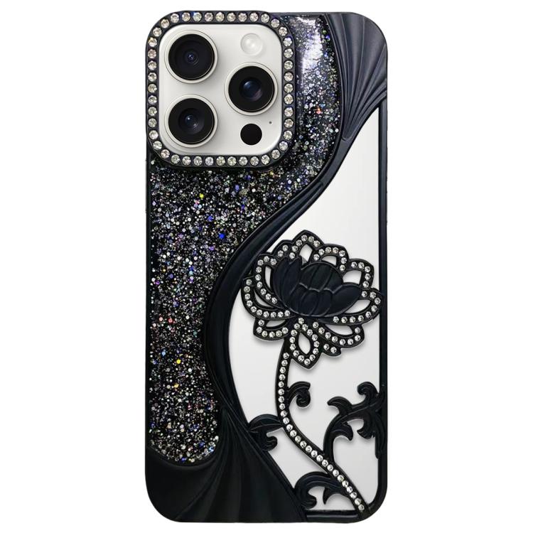 เคสโทรศัพท์ TPU ชุบไฟฟ้าลายดอกบัวแกะสลักกลวงประดับคริสตัลกลิตเตอร์ สำหรับ iPhone 15, สำหรับ iPhone 14, สำหรับ iPhone 14 Pro, สำหรับ iPhone 14 Pro Max, สำหรับ iPhone 13 Pro Max, สำหรับ iPhone 13 Pro, สำหรับ iPhone 13, สำหรับ iPhone 12