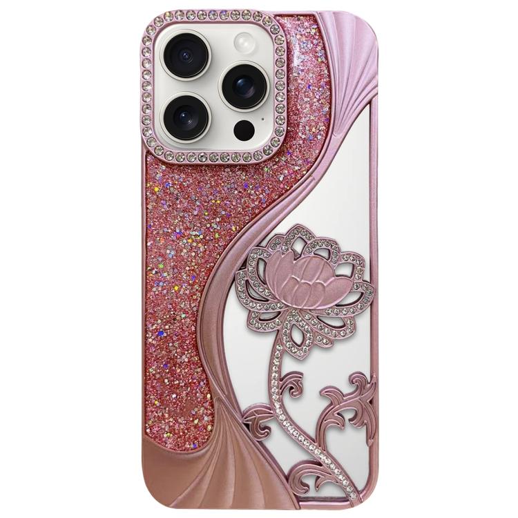 เคสโทรศัพท์ TPU ชุบไฟฟ้าลายดอกบัวแกะสลักกลวงประดับคริสตัลกลิตเตอร์ สำหรับ iPhone 15, สำหรับ iPhone 14, สำหรับ iPhone 14 Pro, สำหรับ iPhone 14 Pro Max, สำหรับ iPhone 13 Pro Max, สำหรับ iPhone 13 Pro, สำหรับ iPhone 13, สำหรับ iPhone 12